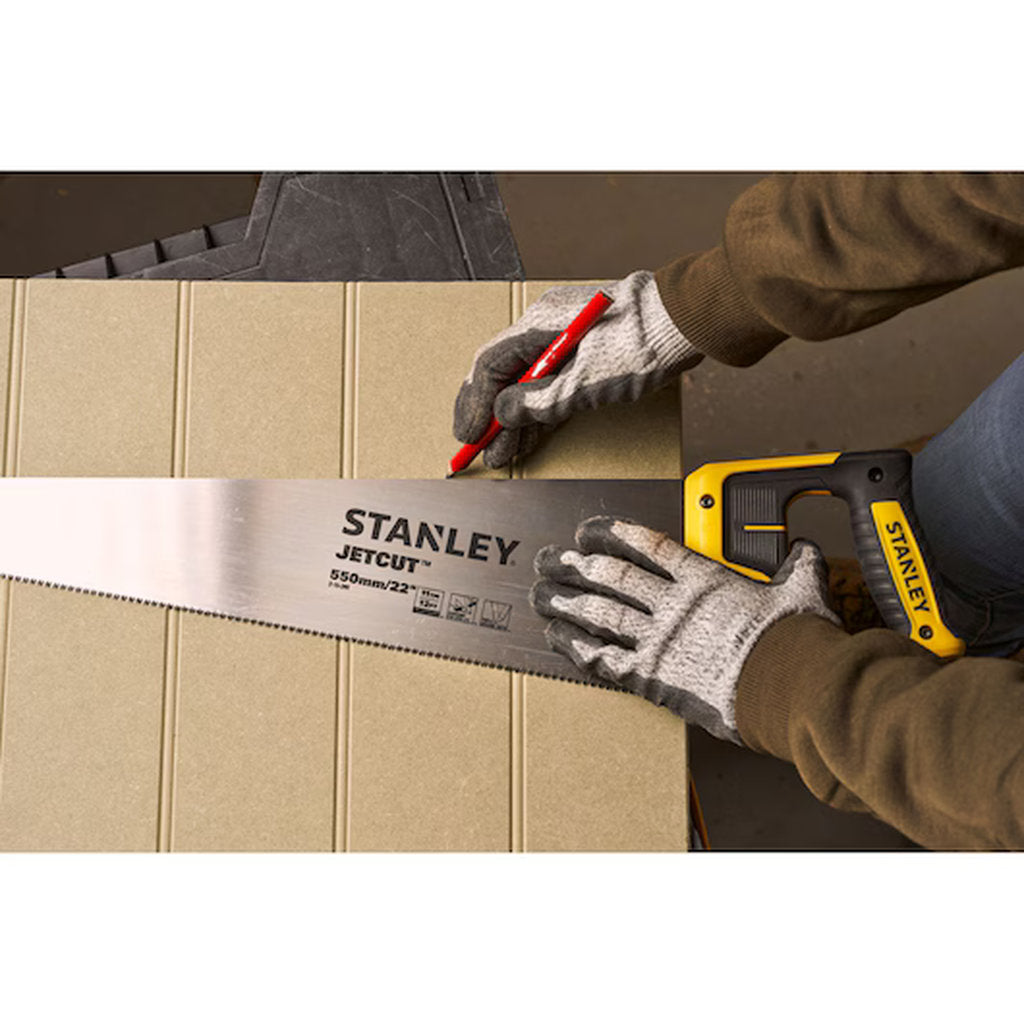 Stanley JetCut Handsäge, JetCut Universalsäge, Stanley Handsäge, Profi Holzsäge, JetCut Sägeblatt, Stanley Werkzeug Säge, Feinschnitt Handsäge, JetCut Carpentry Saw, Stanley Handwerkzeug, Präzisionssäge JetCut
