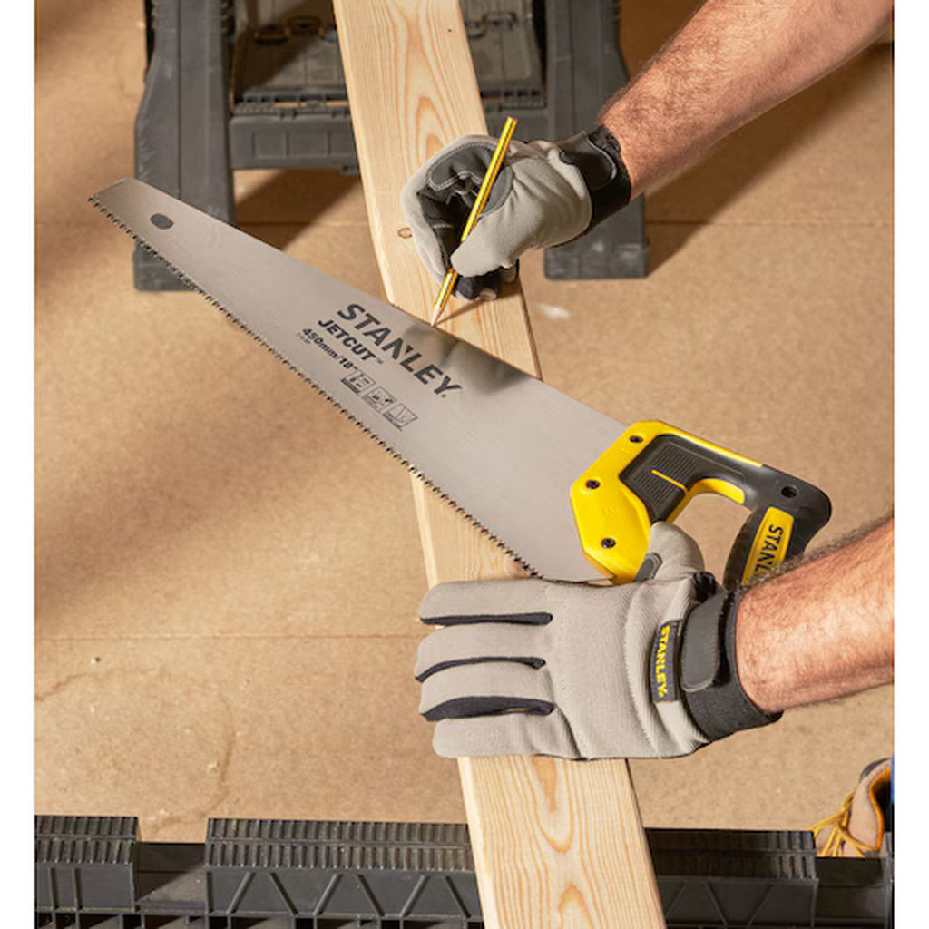 Stanley JetCut Handsäge grob 450mm, JetCut Holzsäge 450 mm, Stanley Universalsäge, Profi Handsäge grobe Zahnung, JetCut Carpentry Saw, Stanley Werkzeug Säge, JetCut Handsäge Holz, Stanley FatMax Holzsäge, Präzisionssäge JetCut, Stanley Profi Säge
