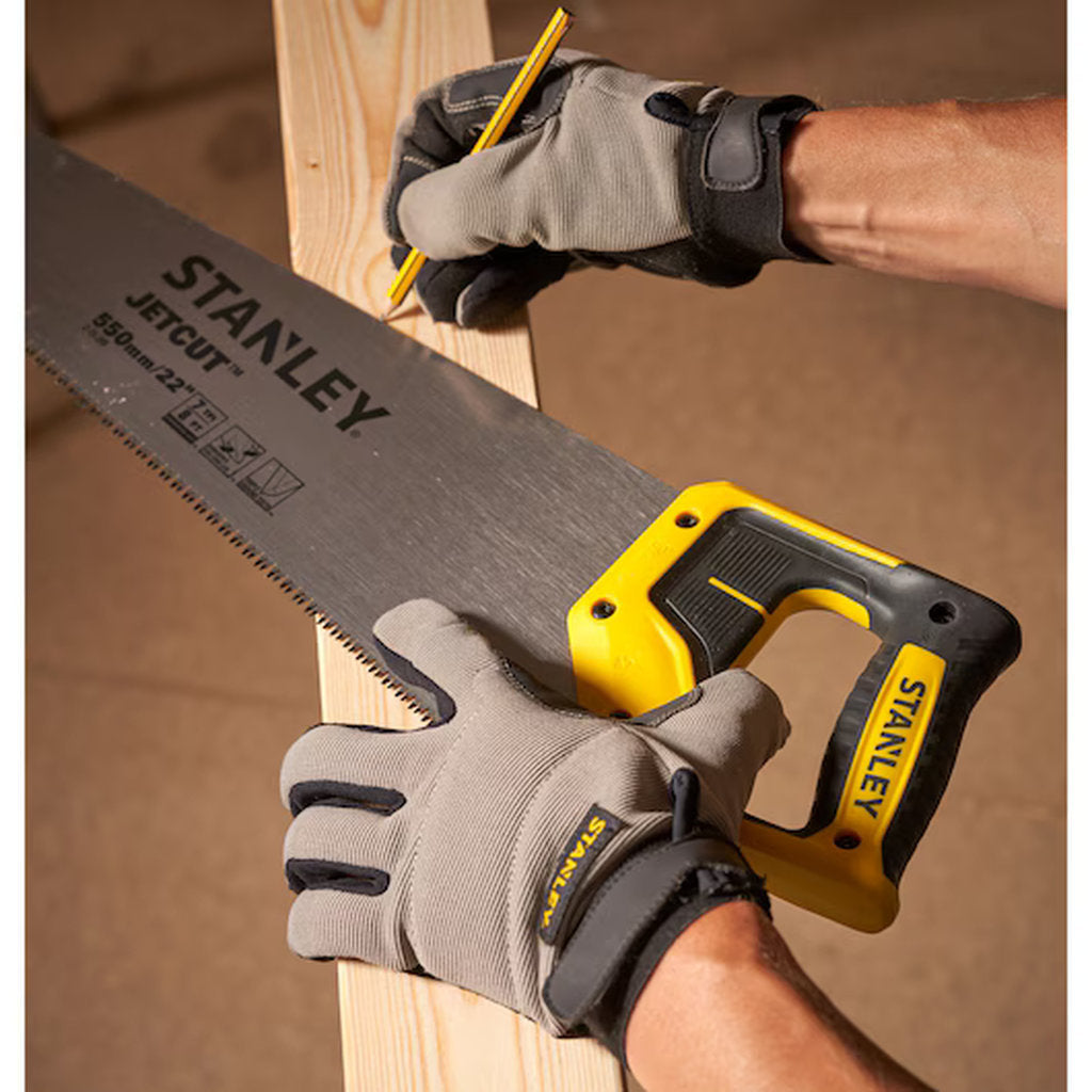 Stanley JetCut Handsäge grob 7 TPI, JetCut Holzsäge, Stanley Profi Handsäge, Universalsäge mit grober Zahnung, JetCut Sägeblatt 7 TPI, Stanley Handwerkzeug Säge, JetCut Carpentry Saw, Stanley Holzsäge grob, Präzisionssäge JetCut, Stanley FatMax Handsäge
