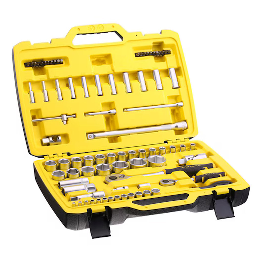 Stanley Fatmax, Steckschlüsselsatz, socket set, 81 piece tool set, Stanley Werkzeuge, ½ Zoll + ¼ Zoll Steckschlüssel, ratchet socket set, Stanley hand tools, professional socket kit, Werkzeug Set, chrome vanadium sockets, Stanley tool kit, Werkstatt Werkzeug, Stecknuss Satz, mechanic tool set, durable socket tools, Stanley Fatmax tools, universal socket set, heavy duty tool kit, präzisions Werkzeug, Schraubwerkzeug Set, power tools accessory, Stanley professional tools, Werkstatt Zubehör, 81 tlg Steckschlüs