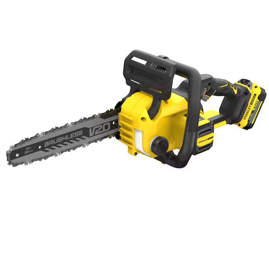 Stanley Fatmax, brushless chainsaw, Bürstenlose Kettensäge, 18V Akku Kettensäge, cordless power saw, V20 battery system, Stanley cordless tool, kabellose Motorsäge, battery powered chainsaw, professional wood cutter, Stanley Werkzeuge, garden chainsaw, schnurlose Gartensäge, brushless motor saw, rechargeable chainsaw, heavy duty garden tool, elektrische Kettensäge, 30 cm bar chainsaw, Akku betrieben, robust garden saw, outdoor cutting tool, Gartenpflege Werkzeug, Stanley Akku Gerät, Holzsäge elektrisch, cor