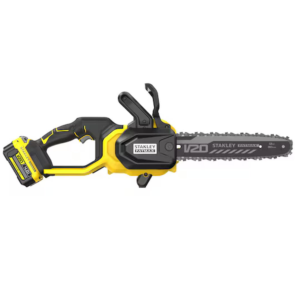 Stanley Fatmax, brushless chainsaw, Bürstenlose Kettensäge, 18V Akku Kettensäge, cordless power saw, V20 battery system, Stanley cordless tool, kabellose Motorsäge, battery powered chainsaw, professional wood cutter, Stanley Werkzeuge, garden chainsaw, schnurlose Gartensäge, brushless motor saw, rechargeable chainsaw, heavy duty garden tool, elektrische Kettensäge, 30 cm bar chainsaw, Akku betrieben, robust garden saw, outdoor cutting tool, Gartenpflege Werkzeug, Stanley Akku Gerät, Holzsäge elektrisch, cor