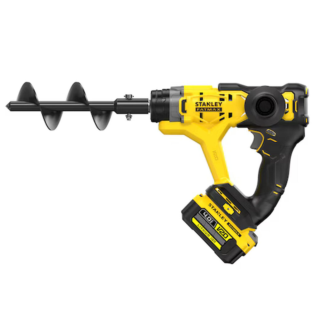 Stanley Fatmax, Stanley Fatmax V20, Akku Erdbohrer, cordless earth auger, 18V earth drill, Stanley cordless drill, kabelloser Erdbohrer, battery powered auger, Gartenbohrer, soil drill, Akku Gartengerät, ground drill, Erdlochbohrer, V20 battery system, heavy duty auger, Stanley Werkzeuge, professional earth drill, Bohrer für Erde, power tools, Bohrer für Zaunpfosten, garden auger, elektrische Bohrmaschine, cordless garden tool, Stanley Akku Werkzeug, drilling tool, Bodenbohrer, rechargeable auger, DIY tools